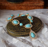 Turquoise and Crystal Halo Necklace - Large Oval with Teardrop