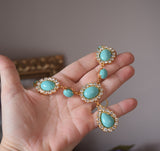 Turquoise and Crystal Halo Necklace - Large Oval with Teardrop