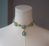 Turquoise and Crystal Halo Necklace - Large Oval with Teardrop