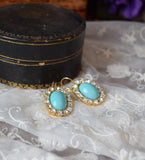 Turquoise and Crystal Halo Necklace - Large Oval with Teardrop