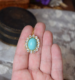 Turquoise and Crystal Halo Necklace - Large Oval with Teardrop