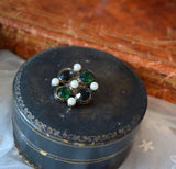 Renaissance Quatrefoil Brooch - Green, Black, and Pearl