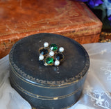 Renaissance Quatrefoil Brooch - Green, Black, and Pearl