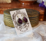 Amethyst Swarovski Halo Earrings - Large Teardrop