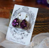 Amethyst Swarovski Halo Earrings - Large Teardrop