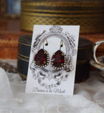 Garnet Swarovski Halo Earrings - Large Teardrop