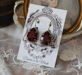 Garnet Swarovski Halo Earrings - Large Teardrop