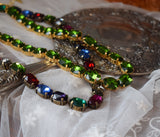 Jewel Tone Harlequin Aurora Crystal Collet Necklace - Medium Oval