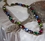 Jewel Tone Harlequin Aurora Crystal Collet Necklace - Medium Oval