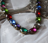 Jewel Tone Harlequin Aurora Crystal Collet Necklace - Medium Oval