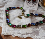 Jewel Tone Harlequin Aurora Crystal Collet Necklace - Medium Oval