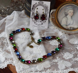 Jewel Tone Harlequin Aurora Crystal Collet Necklace - Medium Oval