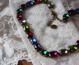 Jewel Tone Harlequin Aurora Crystal Collet Necklace - Medium Oval