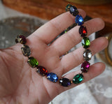 Jewel Tone Harlequin Aurora Crystal Collet Necklace - Medium Oval