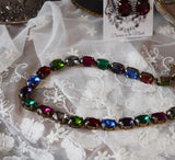 Jewel Tone Harlequin Aurora Crystal Collet Necklace - Medium Oval