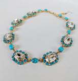 Turquoise and Crystal Halo Necklace - Large Oval - One of a Kind!