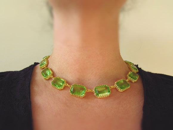 Peridot Green Crown Collet Necklace - Large Octagon