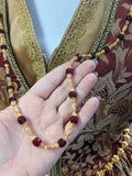 Renaissance Long Necklace - Glass Garnet and Gold Filigree