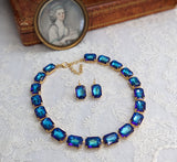 Sale! Blue Capri Aurora Crystal Necklace - Large Octagon