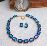 Sale! Blue Capri Aurora Crystal Necklace - Large Octagon