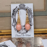 Pink Coral and Filigree Teardrop Earrings