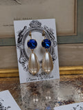 Blue Crystal and Huge Pearl Earrings