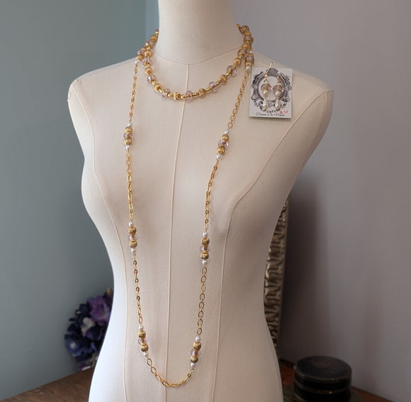 Renaissance Jewelry Set - Pink Bead, Chain, and Pearl