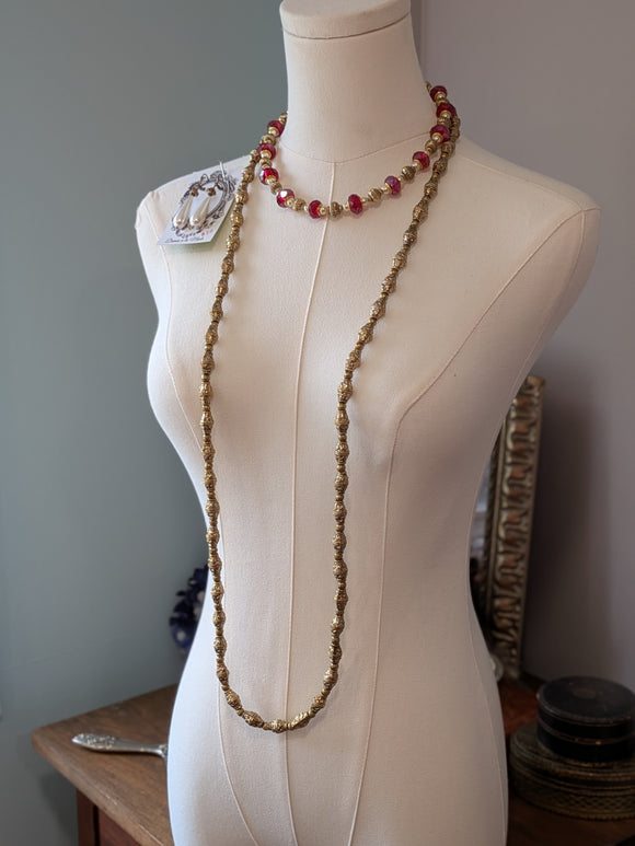 Renaissance Jewelry Set - Ruby Crystal and Dark Gold