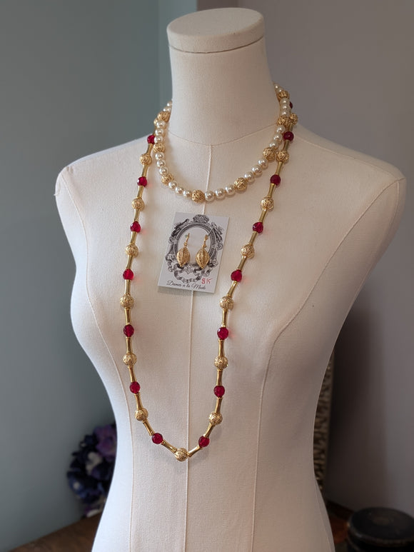 Renaissance Jewelry Set - Red, Gold, and Pearl