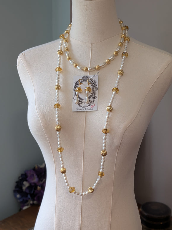 Renaissance Jewelry Set - Light Amber, Gold, and Pearl