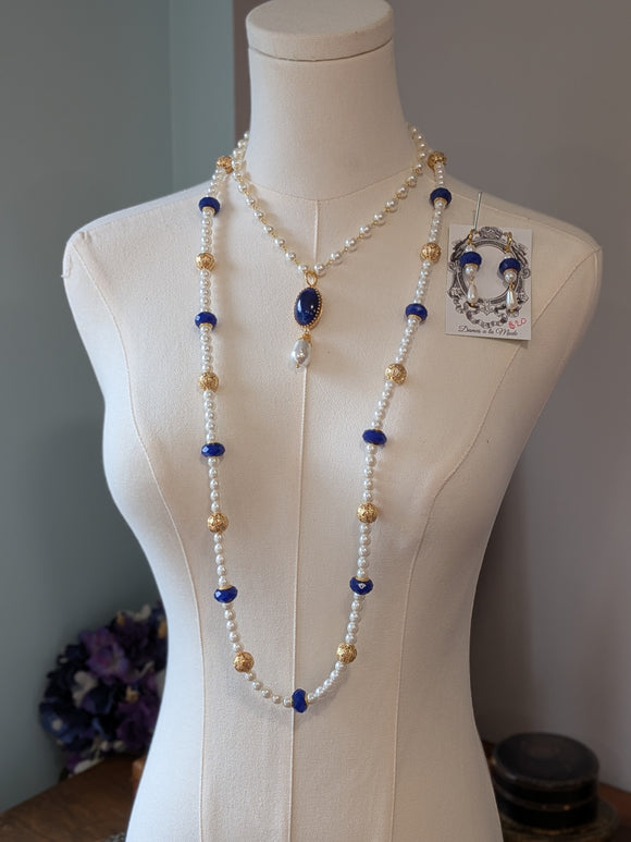 Renaissance Jewelry Set - Lapis and Pearl