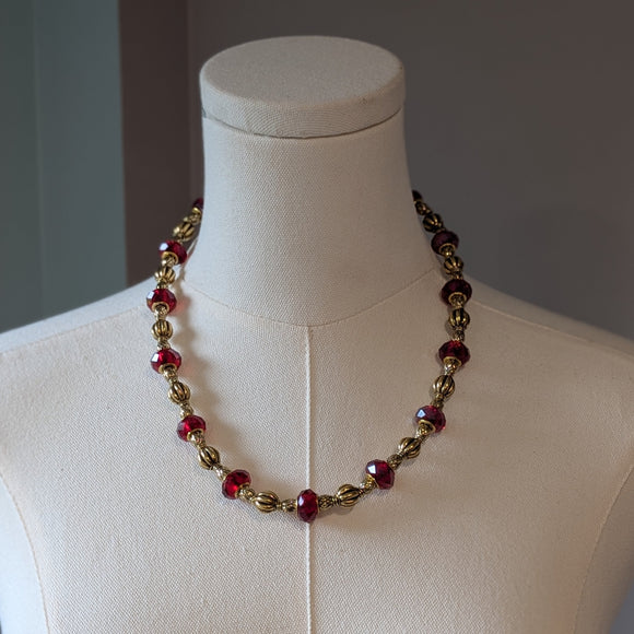 Renaissance Ruby and Dark Gold Necklace - Longer Size