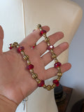 Renaissance Ruby and Dark Gold Necklace - Longer Size
