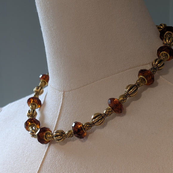 Renaissance Dark Amber and Dark Gold Necklace