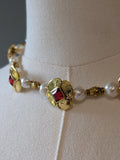 Red Quatrefoil and Pearl Collar Necklace
