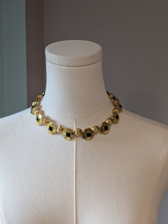 Black Quatrefoil and Gold Collar Necklace
