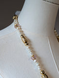 Long Renaissance Necklace - Pink, Gold, and Pearl