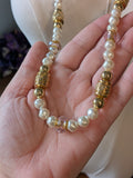 Long Renaissance Necklace - Pink, Gold, and Pearl