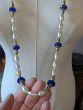 Long Renaissance Necklace - Blue, Dark Gold, and Pearl