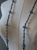 Long Renaissance Necklace - Grey Pearl and Blue Opal