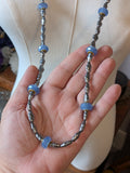 Long Renaissance Necklace - Grey Pearl and Blue Opal