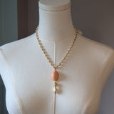 Renaissance Coral Pendant on Pearl Chain