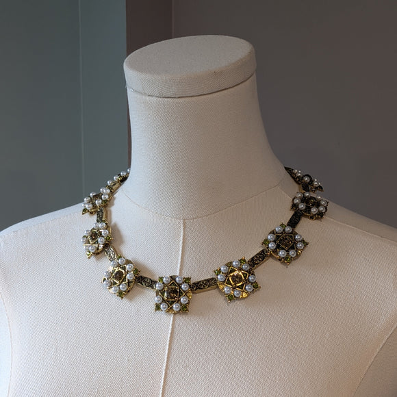 Renaissance Olive and Gold Collar Necklace
