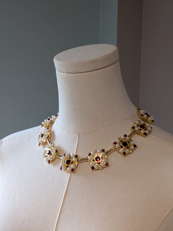 Renaissance Ruby and Pearl Collar Necklace
