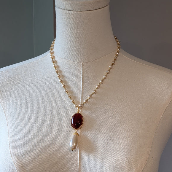 Renaissance Carnelian Pendant on Pearl Chain