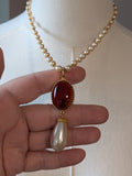 Renaissance Carnelian Pendant on Pearl Chain