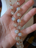 Long Necklace - Glass White Frosted Beads