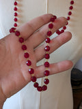 Long Necklace - Glass Garnet Beads