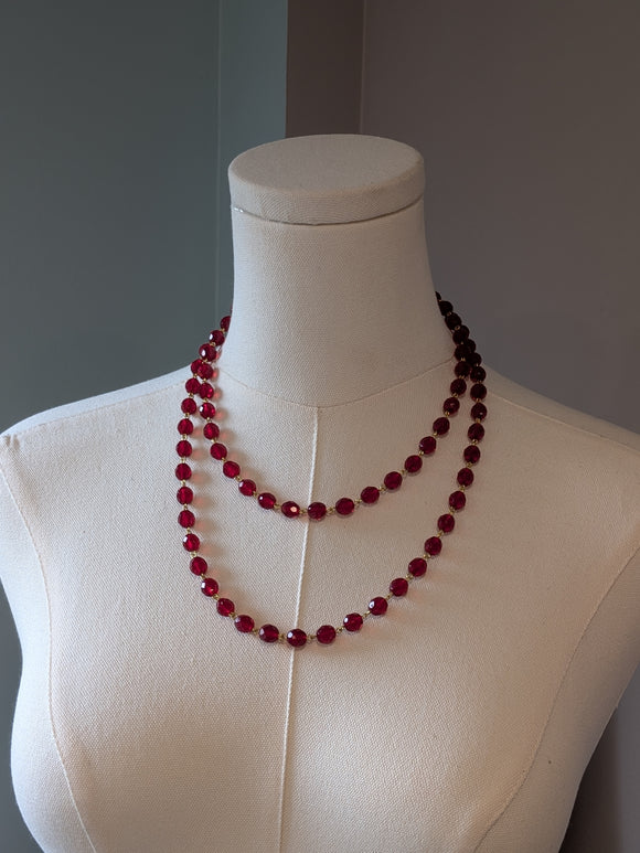 Long Necklace - Glass Garnet Beads