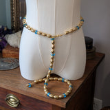 Renaissance Girdle Belt - Bright Gold and Aquamarine (45" long)